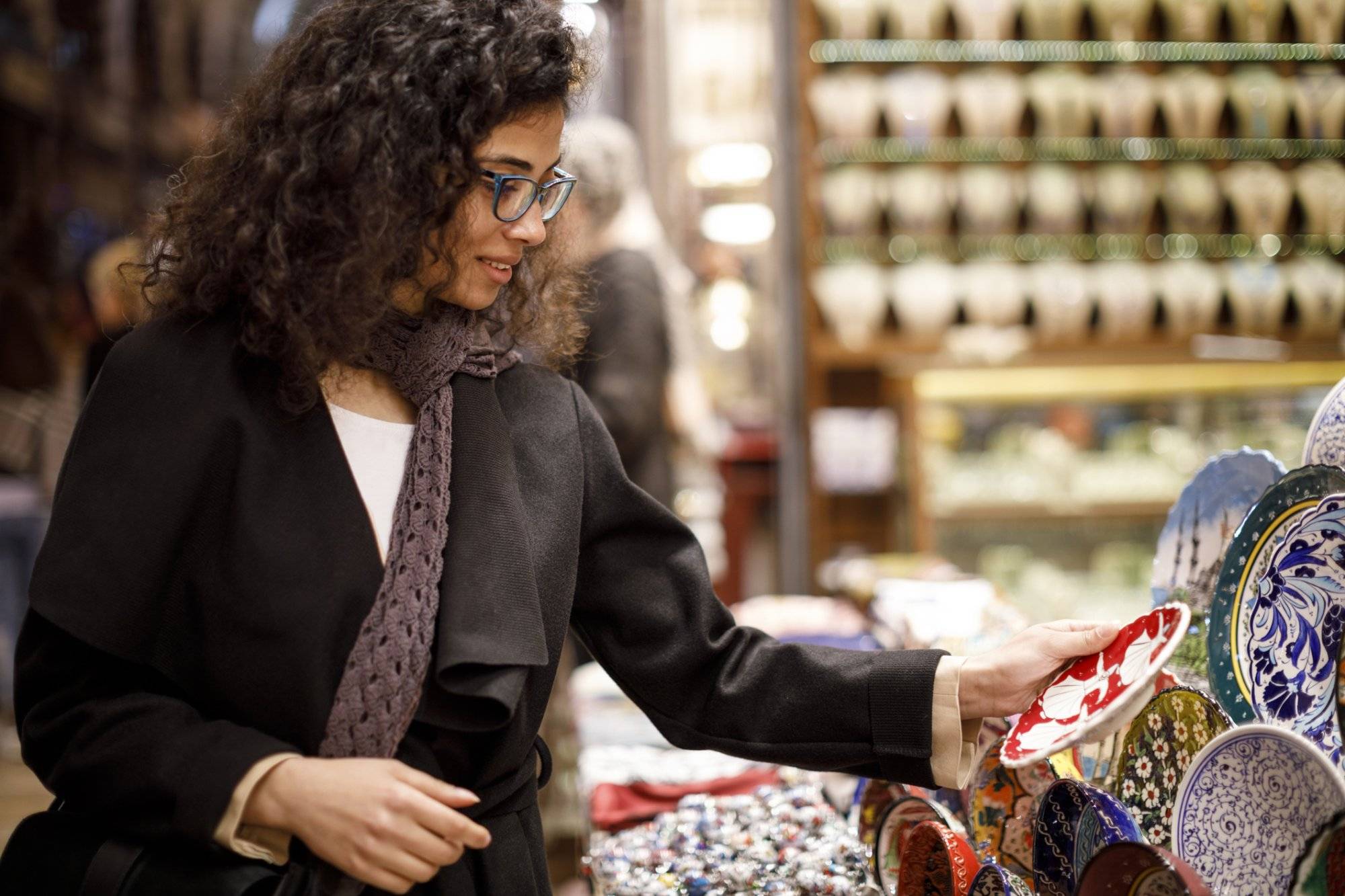 Woman shopping in bazaar market, Istanbul